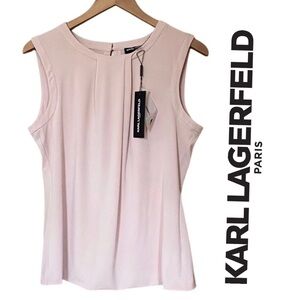 Karl Lagerfeld Sleeveless Top Classic Elegant Stretchy Blush Pink Pleated NWT M